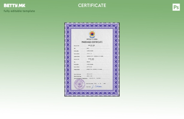 Модерен стил, шаблон за PSD сертификат за брак во Јужна Кореја